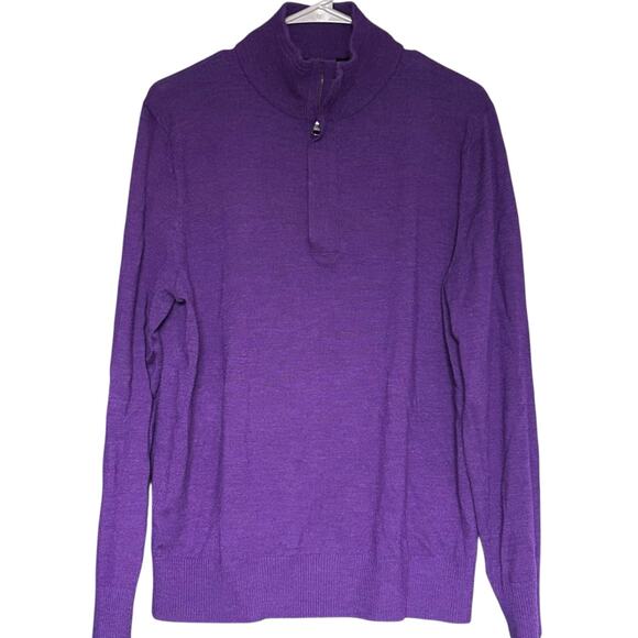 BANANA REPUBLIC 100% Merino Wool 1/4 Zip Pullover Sweater in Purple-Size L - Picture 1 of 6